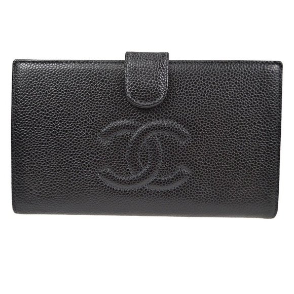 Chanel Black Caviar Long Wallet Purse